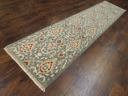 Transitional Ikat White Wash 2'6"x12'0" Hand-knotted Rug -w703