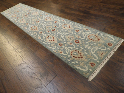 Transitional Ikat White Wash 2'6"x12'0" Hand-knotted Rug -w703