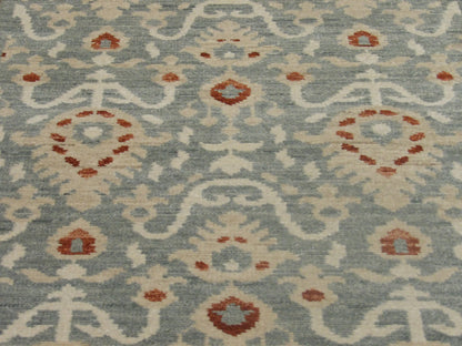 Transitional Ikat White Wash 2'6"x12'0" Hand-knotted Rug -w703