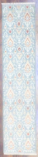 Transitional Ikat White Wash 2'6"x12'0" Hand-knotted Rug -w703