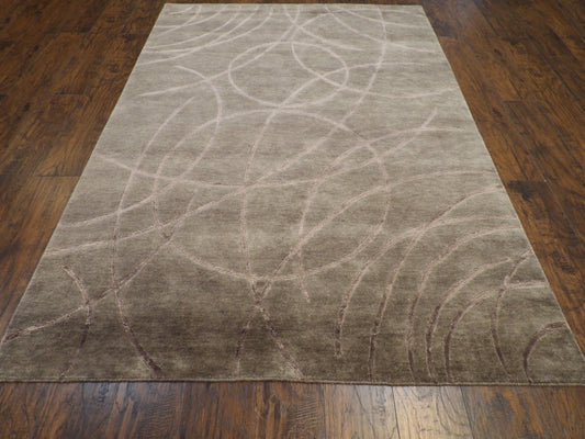 Modern Tibetan Abstract High Low 6'0"x9'0" Hand-knotted Rug -w720