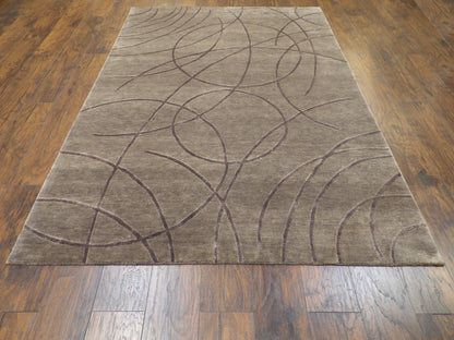 Modern Tibetan Abstract High Low 6'0"x9'0" Hand-knotted Rug -w720