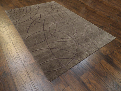 Modern Tibetan Abstract High Low 6'0"x9'0" Hand-knotted Rug -w720
