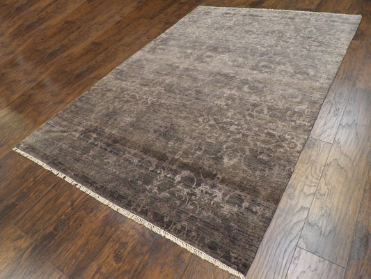 Transitional Damask Design High Low 6'0"x9'0" Hand-knotted Rug -w721