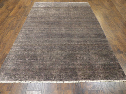 Transitional Damask Design High Low 6'0"x9'0" Hand-knotted Rug -w721