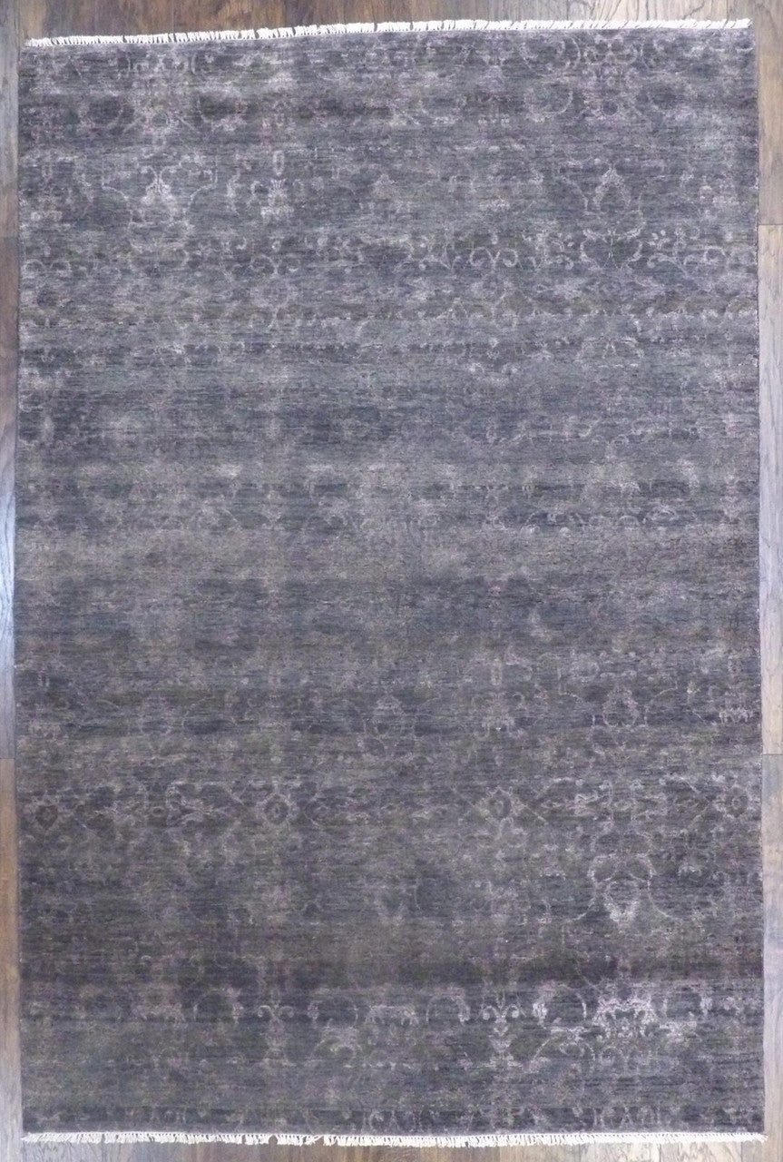 Gray 6'0" x 9'0" Transitional Damask Design High Low Hand knotted Wool Rug - Sku: w721