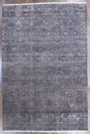 Transitional Damask Design High Low 6'0"x9'0" Hand-knotted Rug -w721