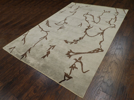 Modern Leaves Design 6'0"x9'0" Hand-knotted Rug -w727
