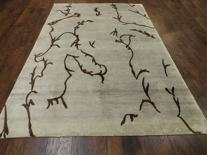 Modern Leaves Design 6'0"x9'0" Hand-knotted Rug -w727