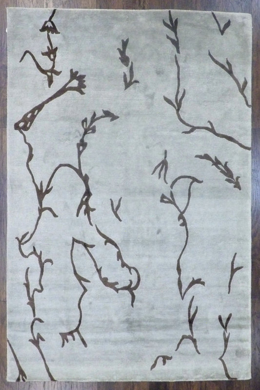 Modern Leaves Design 6'0"x9'0" Hand-knotted Rug -w727
