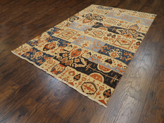 Ikat 6'0"x9'0" Hand-knotted Rug -w730