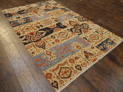 Ikat 6'0"x9'0" Hand-knotted Rug -w730