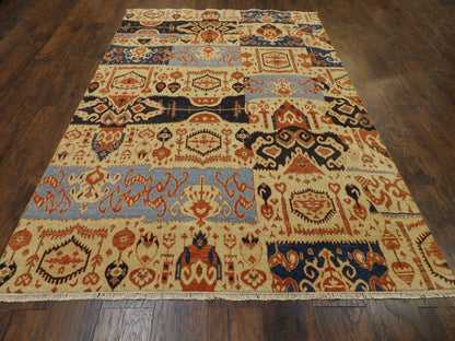 Ikat 6'0"x9'0" Hand-knotted Rug -w730