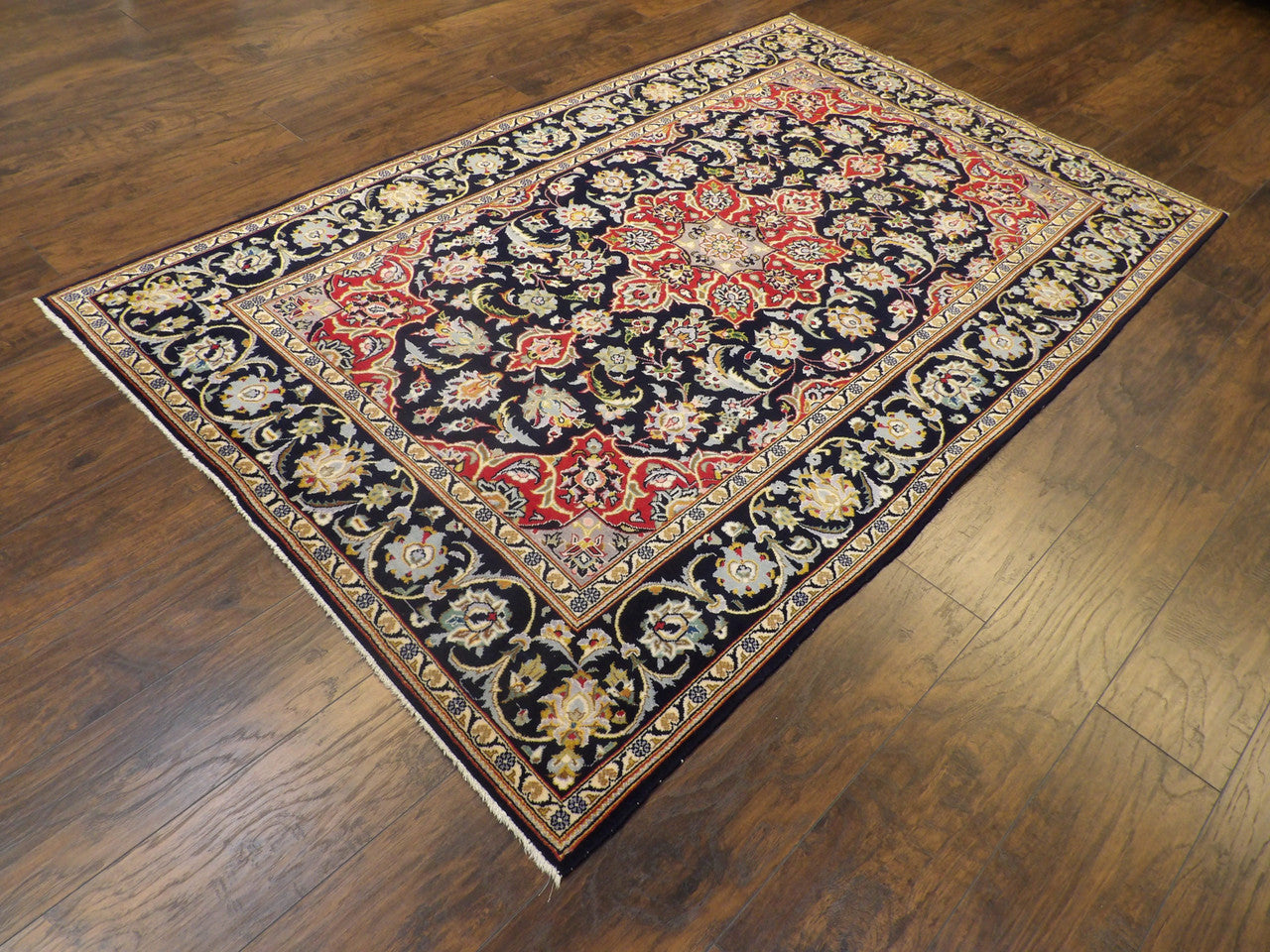 Blue 5'0" x 8'0" Fine Persian Qum Hand knotted Wool Rug - Sku: W752