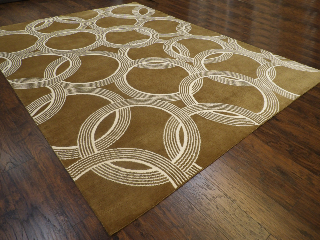 Brown 9'0" x 12'0" Modern Nepalese Circle Design Hand knotted Wool/Silk Rug - Sku: W761