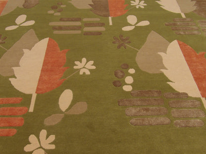 Modern Nepalese 80 Line Leaf Design 9'0"x12'0" Hand-knotted Rug -W764