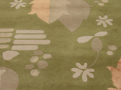 Modern Nepalese 80 Line Leaf Design 9'0"x12'0" Hand-knotted Rug -W764