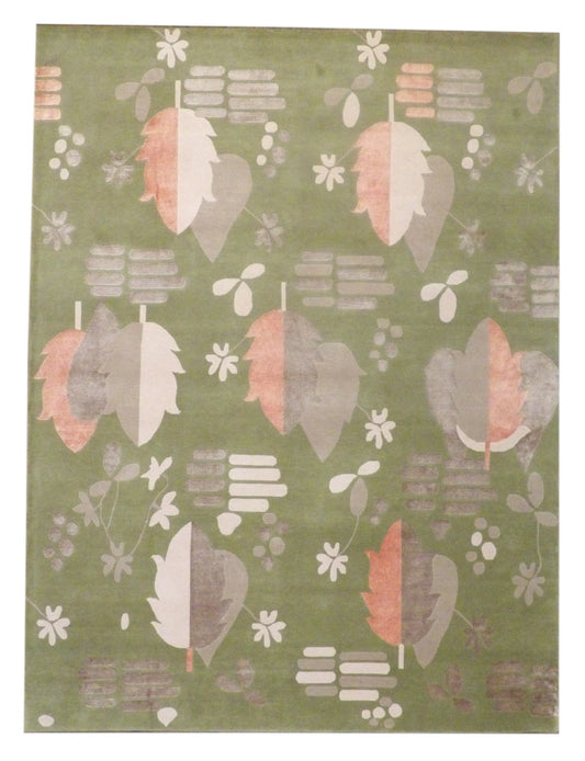 Modern Nepalese 80 Line Leaf Design 9'0"x12'0" Hand-knotted Rug -W764