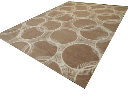 Modern Nepalese Circle Design 9'0" x 12'0" Hand-knotted Rug - w765