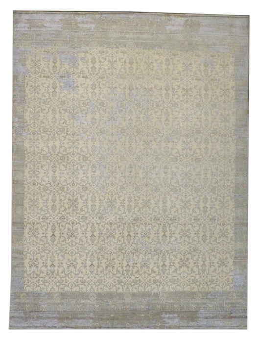 Transitional Vintage Erase Design 9'0"x12'0" Hand-knotted Rug -W768