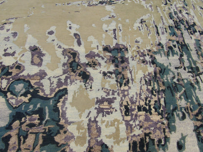Modern Abstract Ocean Design 9'0"x12'0" Hand-knotted Rug -W772