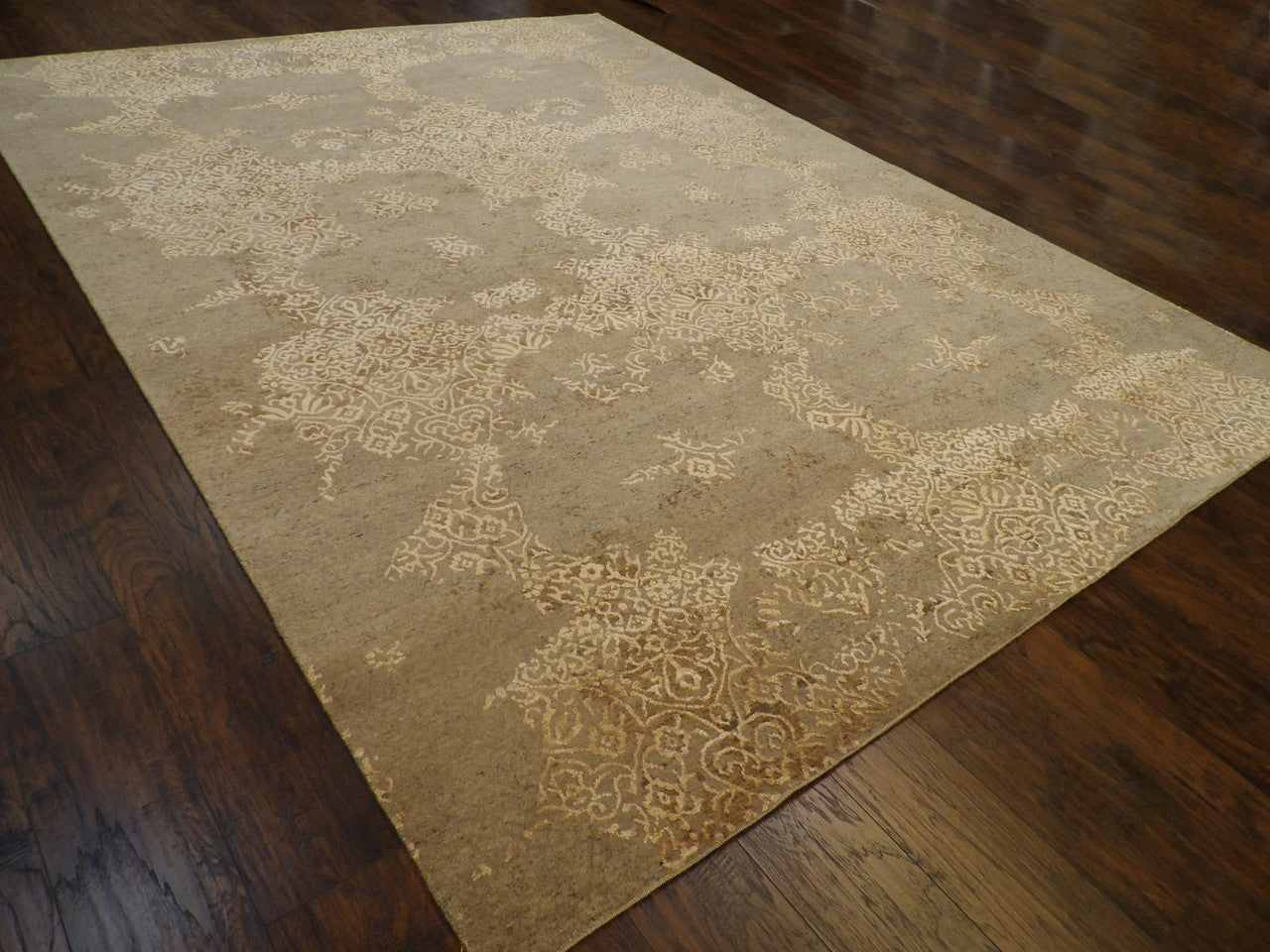Brown 9'0" x 12'0" Transitional Broken Design Hand Carved Hand knotted Wool/Silk Rug - Sku: W773