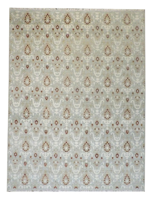 Transitional Oushak Ikat Design 9'0"x12'0" Hand-knotted Rug -W774