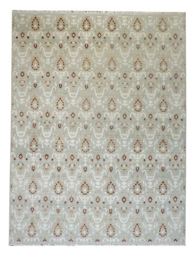 Transitional Oushak Ikat Design 9'0"x12'0" Hand-knotted Rug -W774