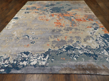 Modern Abstract Ocean Design 9'0"x12'0" Hand-knotted Rug -W776