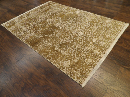 Silky Transitional Broken Damask Design 5'0"x8'0" Hand-knotted Rug -W793