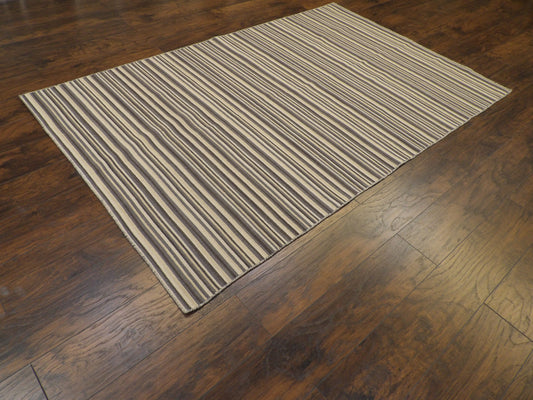 Coastal Flat-Weave Indoor/Outdoor Beach 5'0"x8'0" Hand-knotted Rug -W809