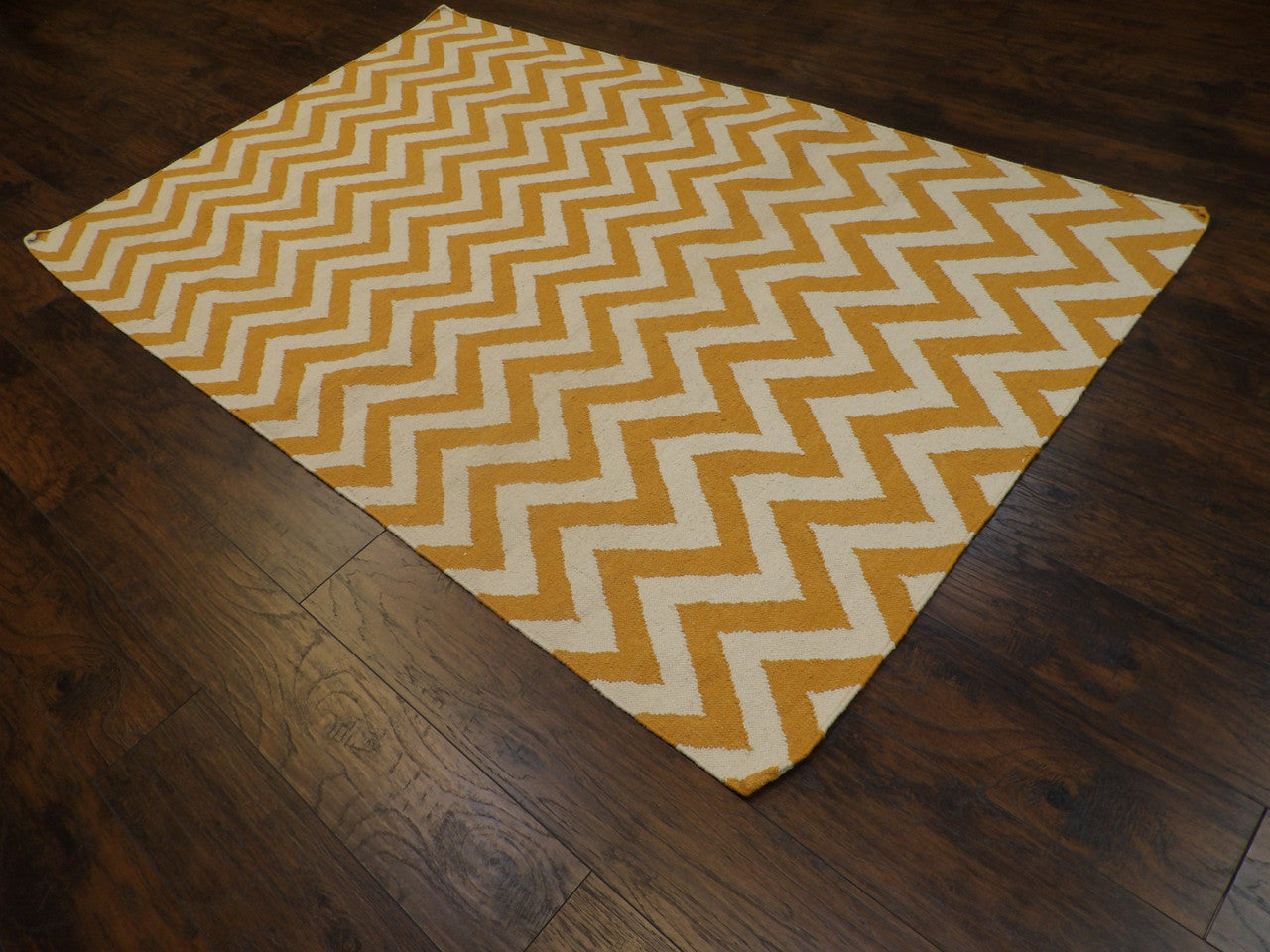 Gold 5'0" x 8'0" Coastal Flat Weave Indoor/Outdoor Beach Hand knotted Wool Rug - Sku: W810