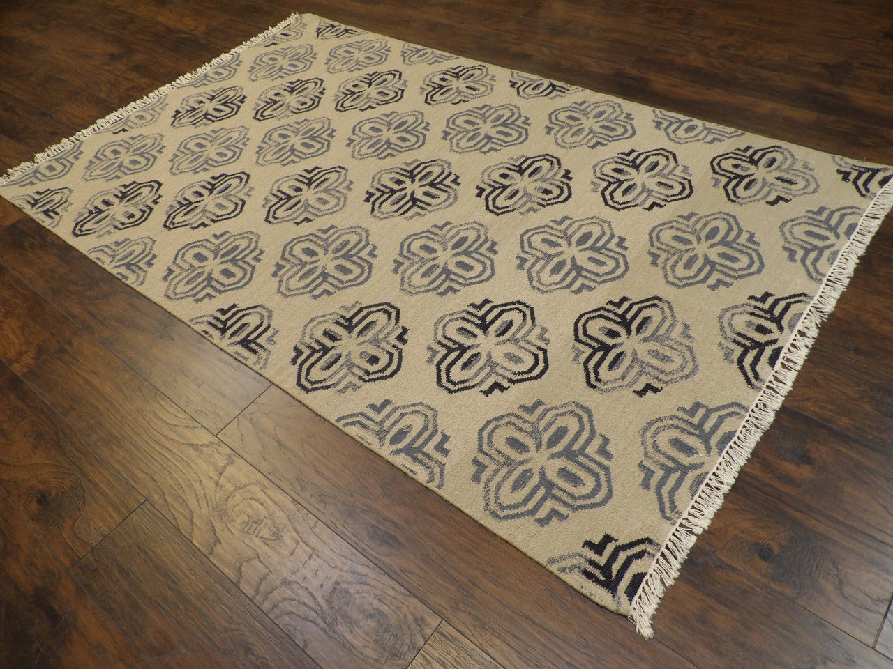 Gold 5'0" x 8'0" Coastal Flat Weave Indoor/Outdoor Beach Hand knotted Wool Rug - Sku: W812