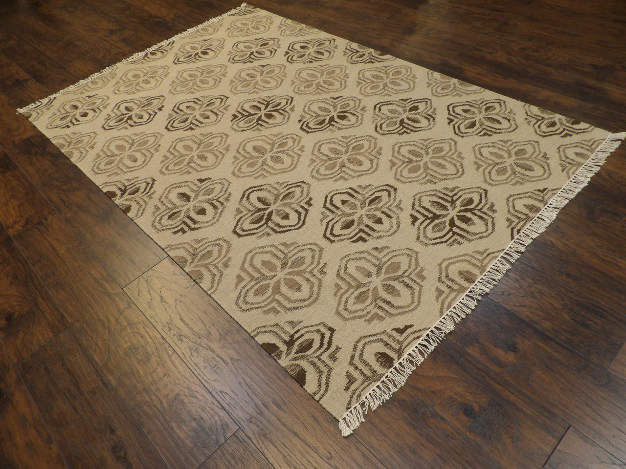Brown 5'0" x 8'0" Coastal Flat Weave Indoor/Outdoor Beach Hand knotted Wool Rug - Sku: W813