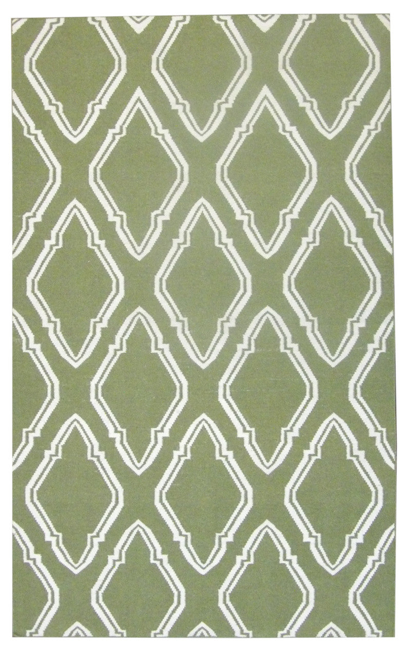 Green 5'0" x 8'0" Coastal Flat Weave Indoor/Outdoor Beach Hand knotted Wool Rug - Sku: W814