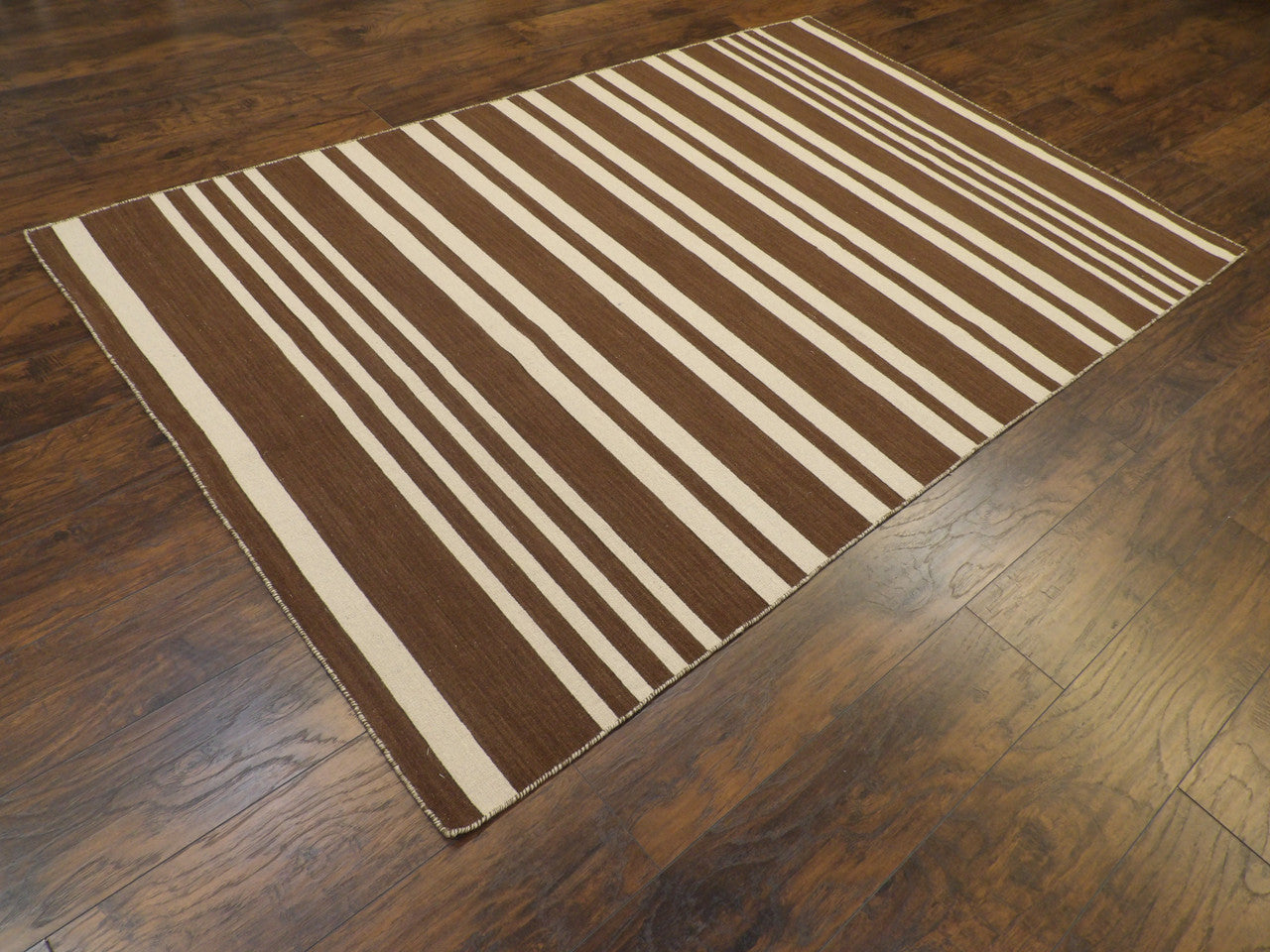 Brown 5'0" x 8'0" Coastal Flat Weave Indoor/Outdoor Beach Hand knotted Wool Rug - Sku: W817