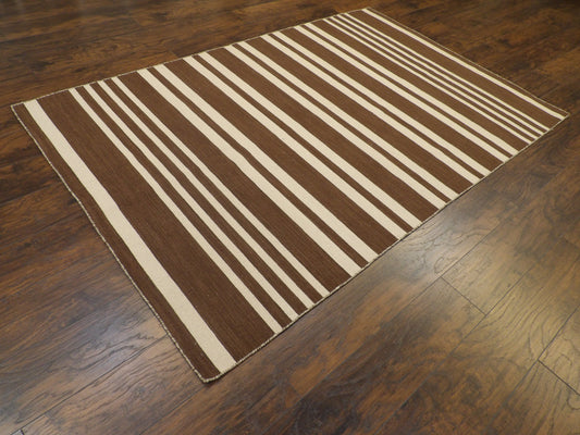 Coastal Flat-Weave Indoor/Outdoor Beach 5'0"x8'0" Hand-knotted Rug -W817