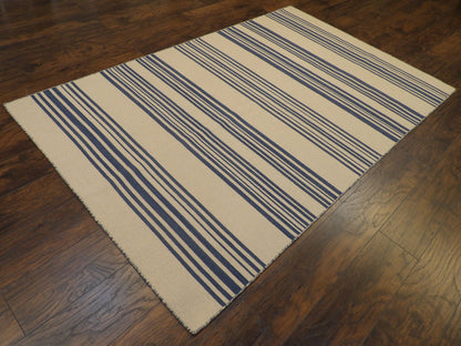 Coastal Flat-Weave Indoor/Outdoor Beach 5'0"x8'0" Hand-knotted Rug -W819