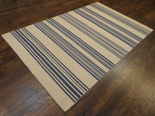 Coastal Flat-Weave Indoor/Outdoor Beach 5'0"x8'0" Hand-knotted Rug -W819