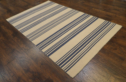 Coastal Flat-Weave Indoor/Outdoor Beach 5'0"x8'0" Hand-knotted Rug -W819