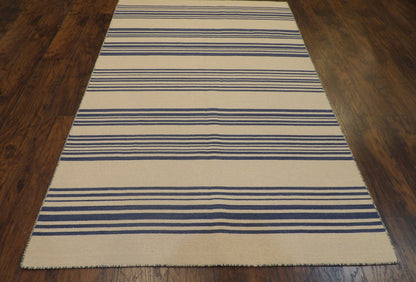Coastal Flat-Weave Indoor/Outdoor Beach 5'0"x8'0" Hand-knotted Rug -W819