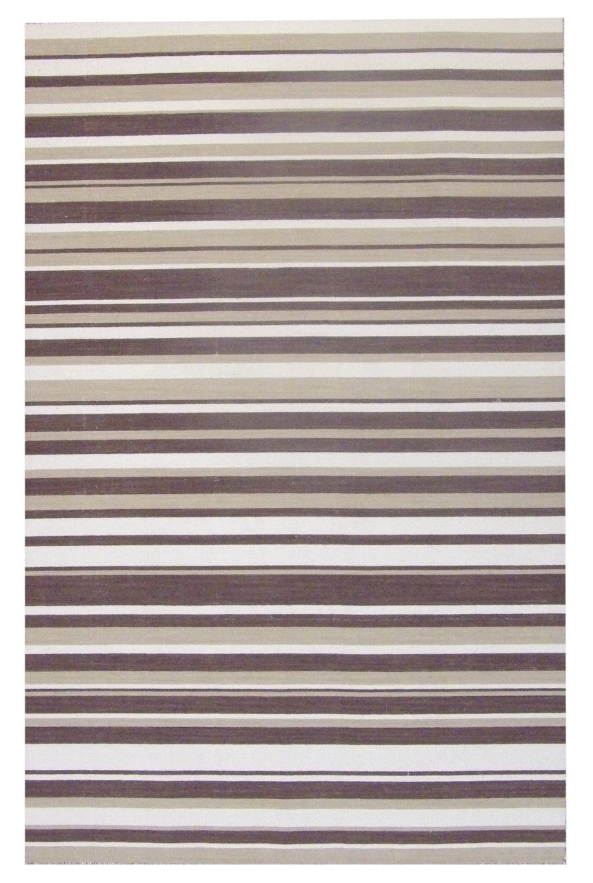 Brown 5'0" x 8'0" Coastal Flat Weave Indoor/Outdoor Beach Hand knotted Wool Rug - Sku: W821