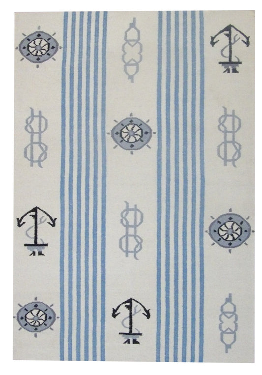 Coastal Flat-Weave Indoor/Outdoor Beach 5'0"x8'0" Hand-knotted Rug -W823 W823 physical All Rugs New