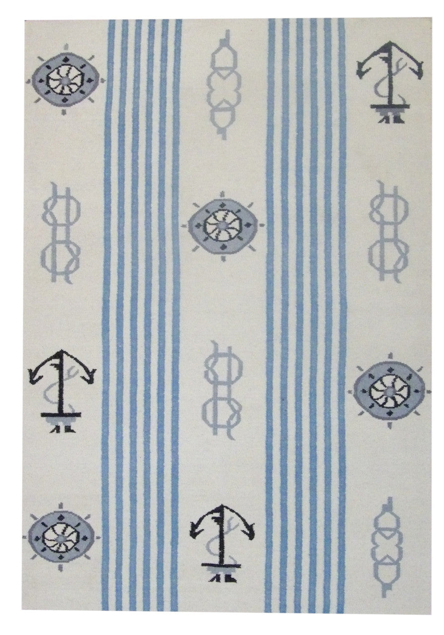 Coastal Flat-Weave Indoor/Outdoor Beach 5'0"x8'0" Hand-knotted Rug -W823 W823 physical All Rugs New