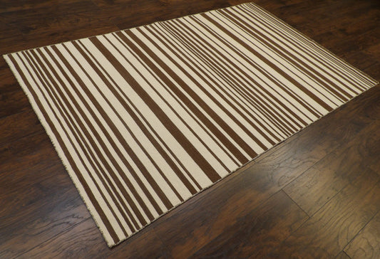 Coastal Flat-Weave Indoor/Outdoor Beach 5'0"x8'0" Hand-knotted Rug -W827