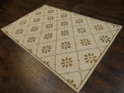 Transitional Moroccan Floral Diamond Design 5'0"x8'0" Hand-knotted Rug -W831
