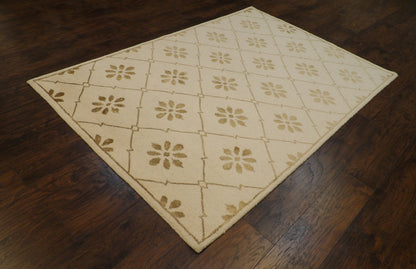 Transitional Moroccan Floral Diamond Design 5'0"x8'0" Hand-knotted Rug -W831