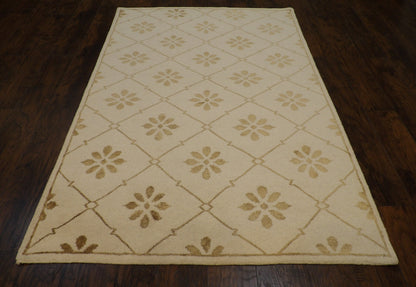 Transitional Moroccan Floral Diamond Design 5'0"x8'0" Hand-knotted Rug -W831