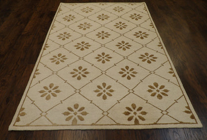 Transitional Moroccan Floral Diamond Design 5'0"x8'0" Hand-knotted Rug -W831