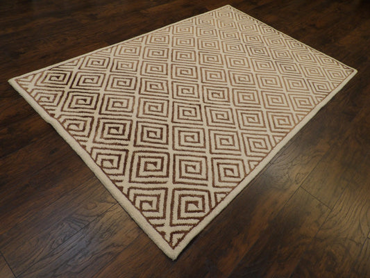 Transitional Moroccan Floral Diamond Design 5'0"x8'0" Hand-knotted Rug -W835